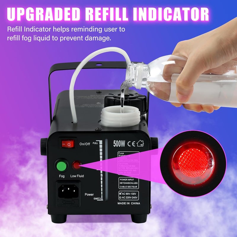 TCFUNDY 500W Fog Machine with 9 LED Lights, Fogger with 12 Color Lights Effect for Halloween Wedding DJ Party Stage, Portable Smoke Machine Outdoor with Remote Control - Image 4